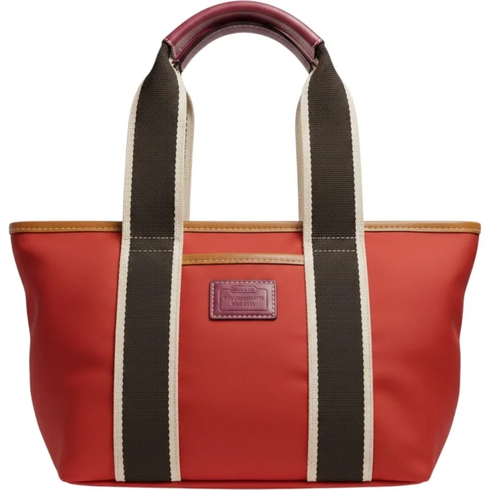 Flawed Gem! Coach Hamptons Weekend Canvas Tote Bag Brown Striped Leather Trim